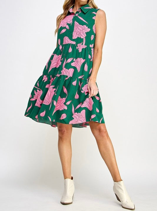 Emerald Green Floral Short Dress