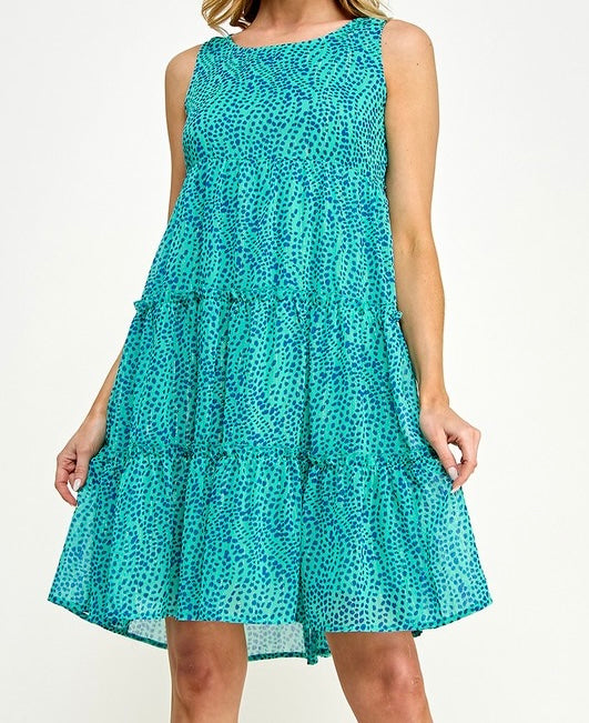 Dot Print Sleeveless Short Dress