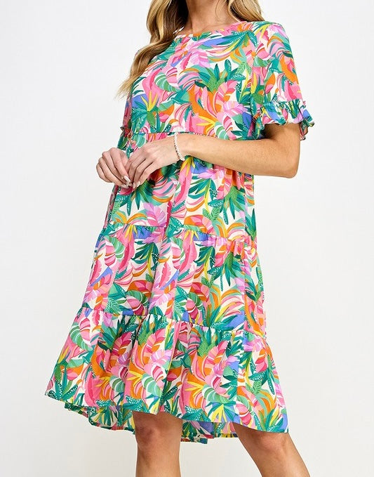 Lovely Print Tiered Short Dress