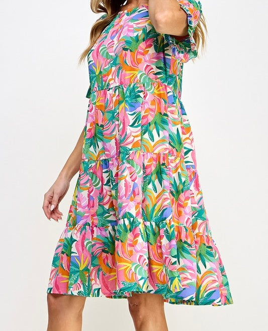 Lovely Print Tiered Short Dress