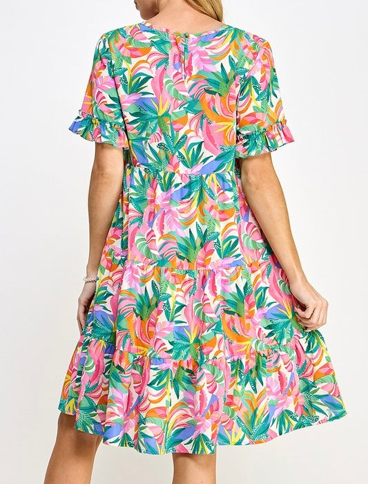 Lovely Print Tiered Short Dress