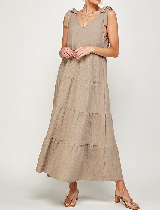 V-Neck Shoulder Tie Midi Dress