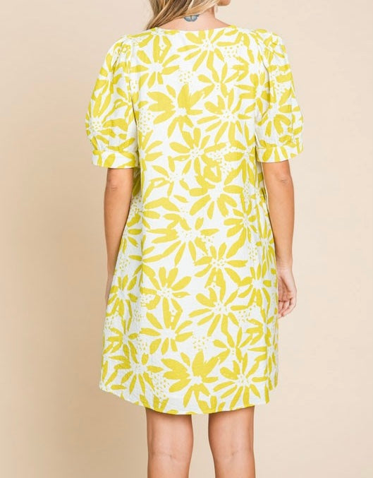 Lemon Flower Print Short Dress