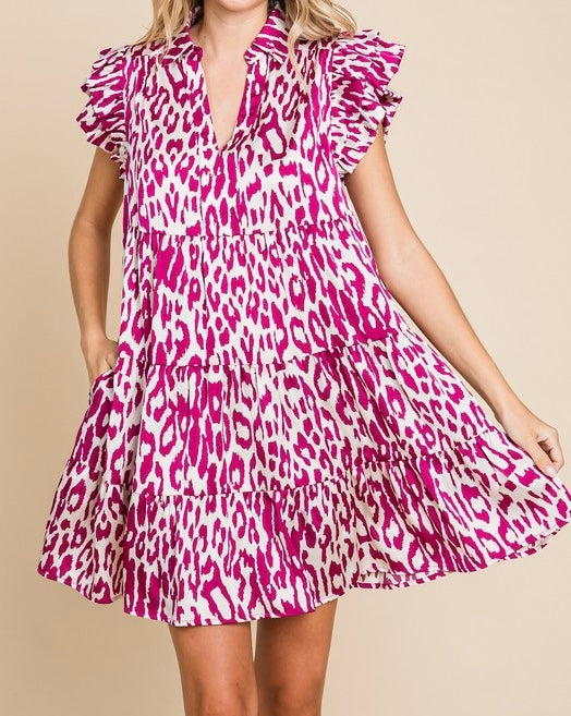 Magenta Leopard Short Dress