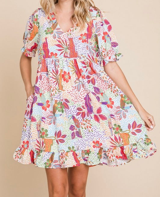 Mixed Print Dress Short Dress