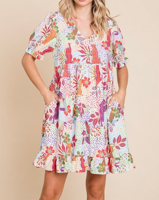 Mixed Print Dress Short Dress