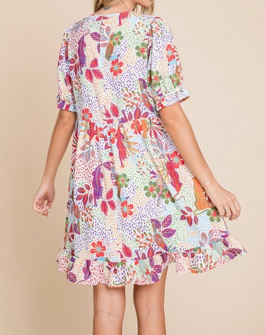 Mixed Print Dress Short Dress