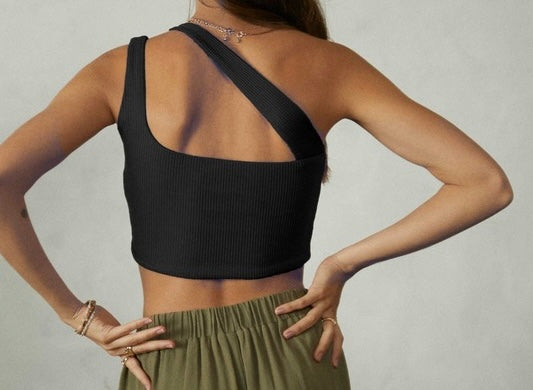 Asymmetrical Black Crop Top