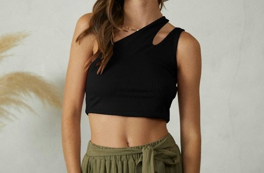 Asymmetrical Black Crop Top