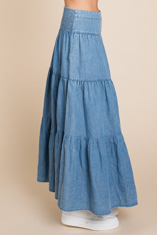 Denim Tiered Long Skirt