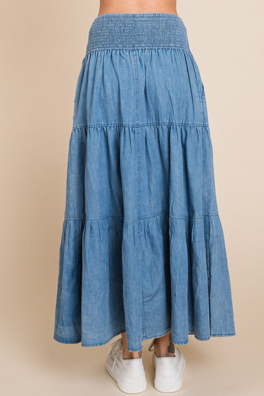 Denim Tiered Long Skirt