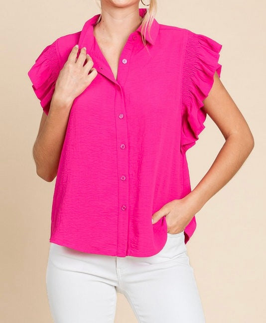 Hot Pink Solid Shoulder Top