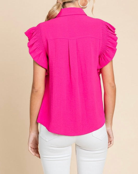 Hot Pink Solid Shoulder Top