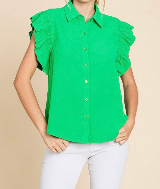 Kelly Green Solid Shoulder Top