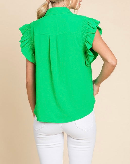 Kelly Green Solid Shoulder Top