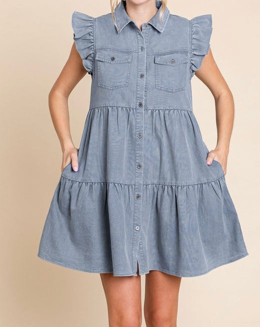 Denim Pockets Short Dress