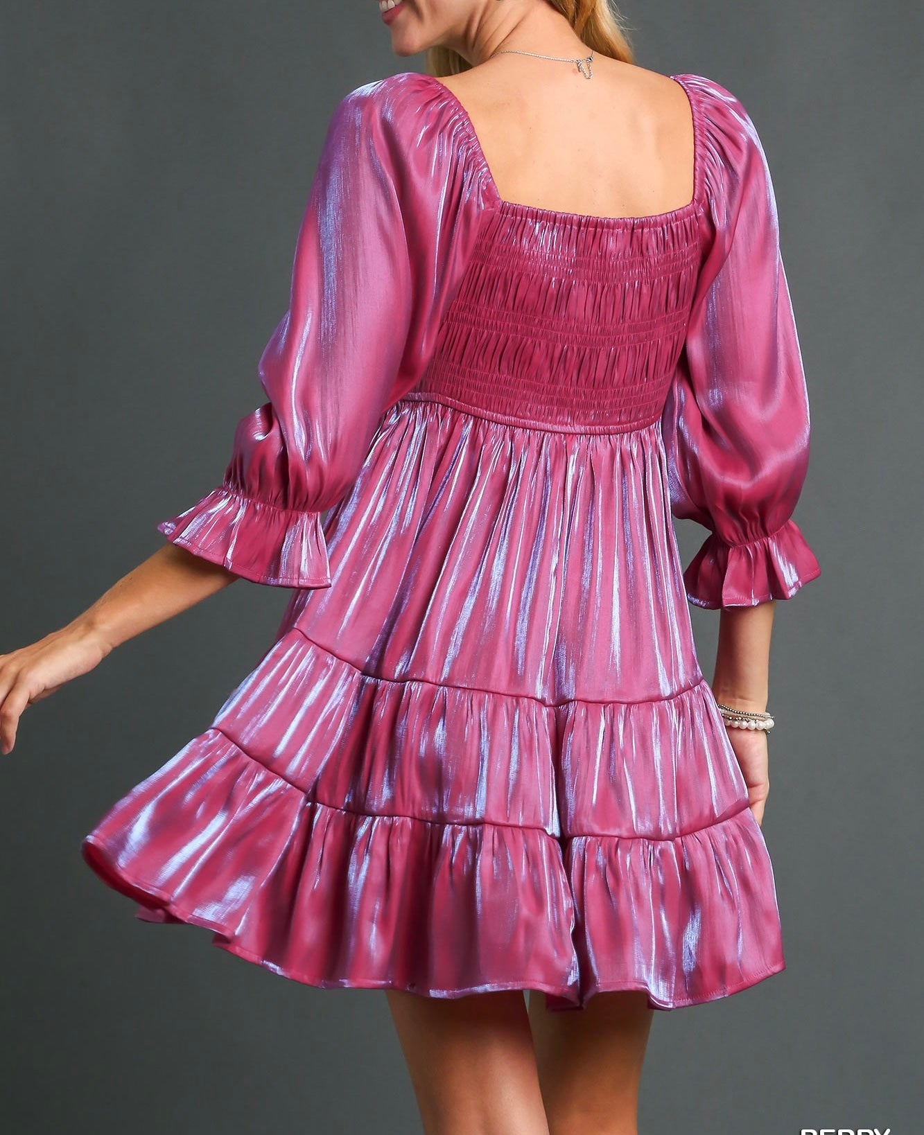 Berry Satin Smocked Short Dress