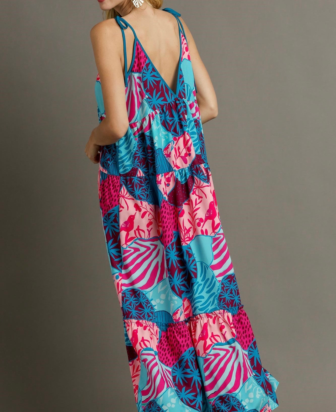 Mix Print Spaghetti Maxi Dress