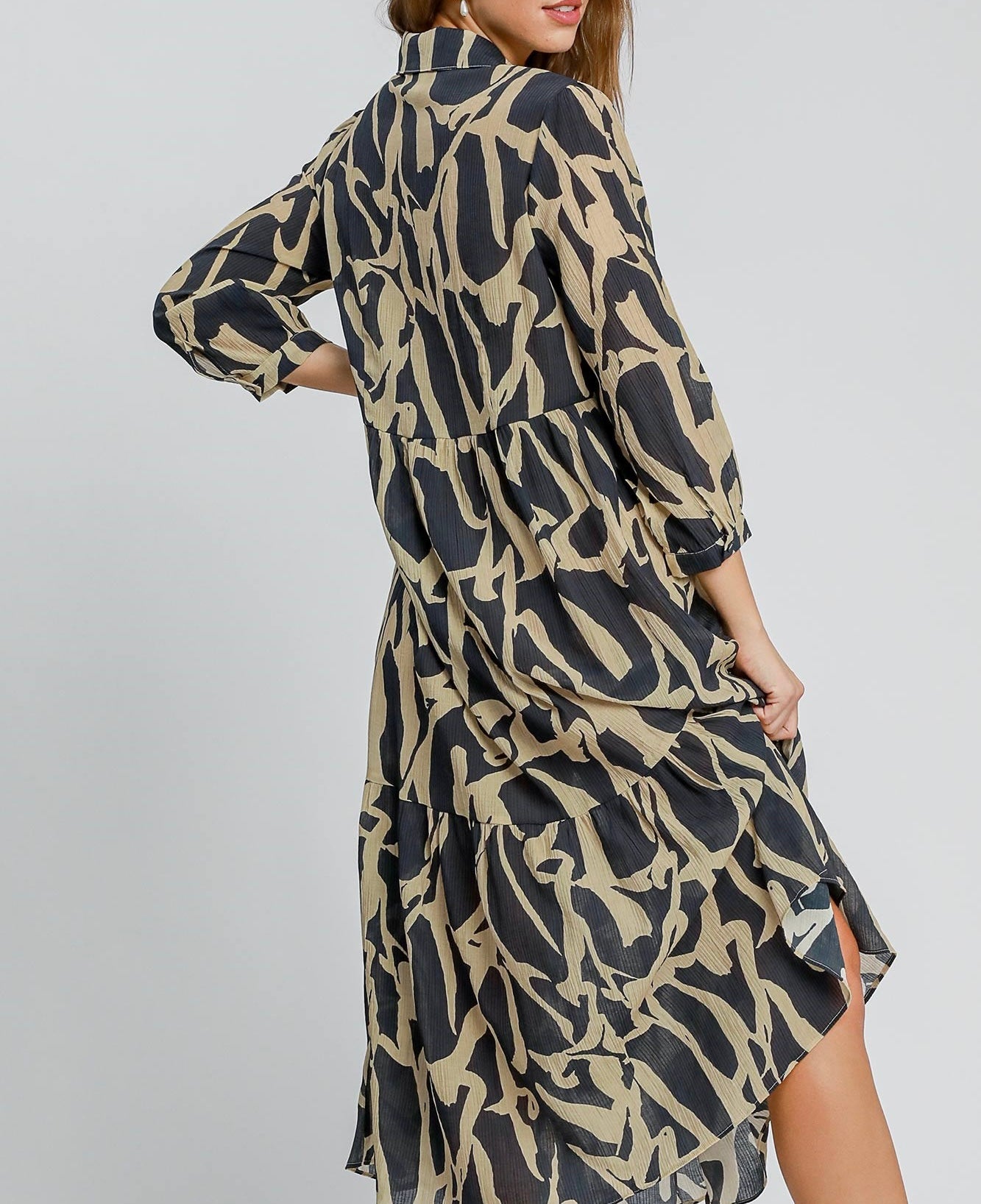 Two Tone Abstract Print Maxi Dress