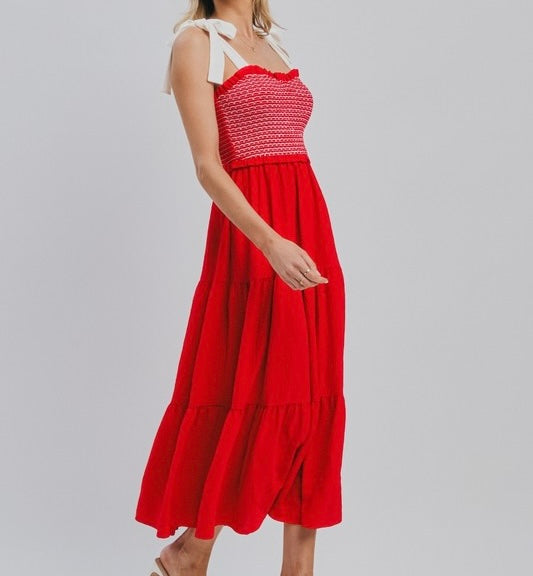 Solid Sleeveless Tiered Midi Dress
