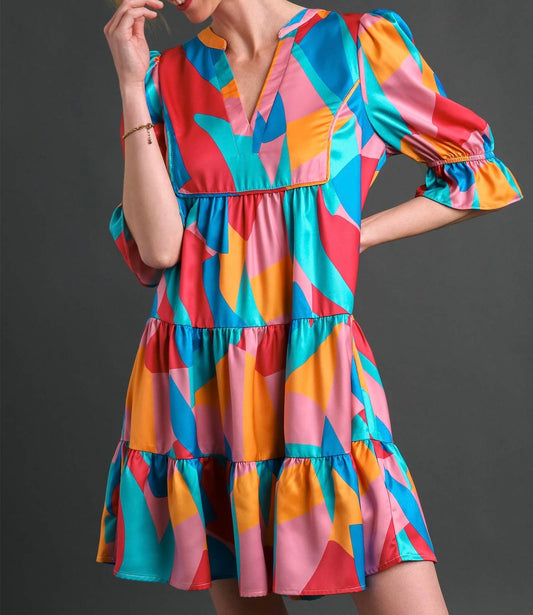 Satin Print Short Dress