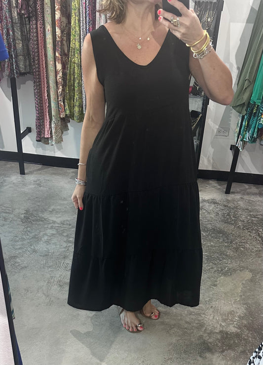 V Neck Tiered Maxi Dress
