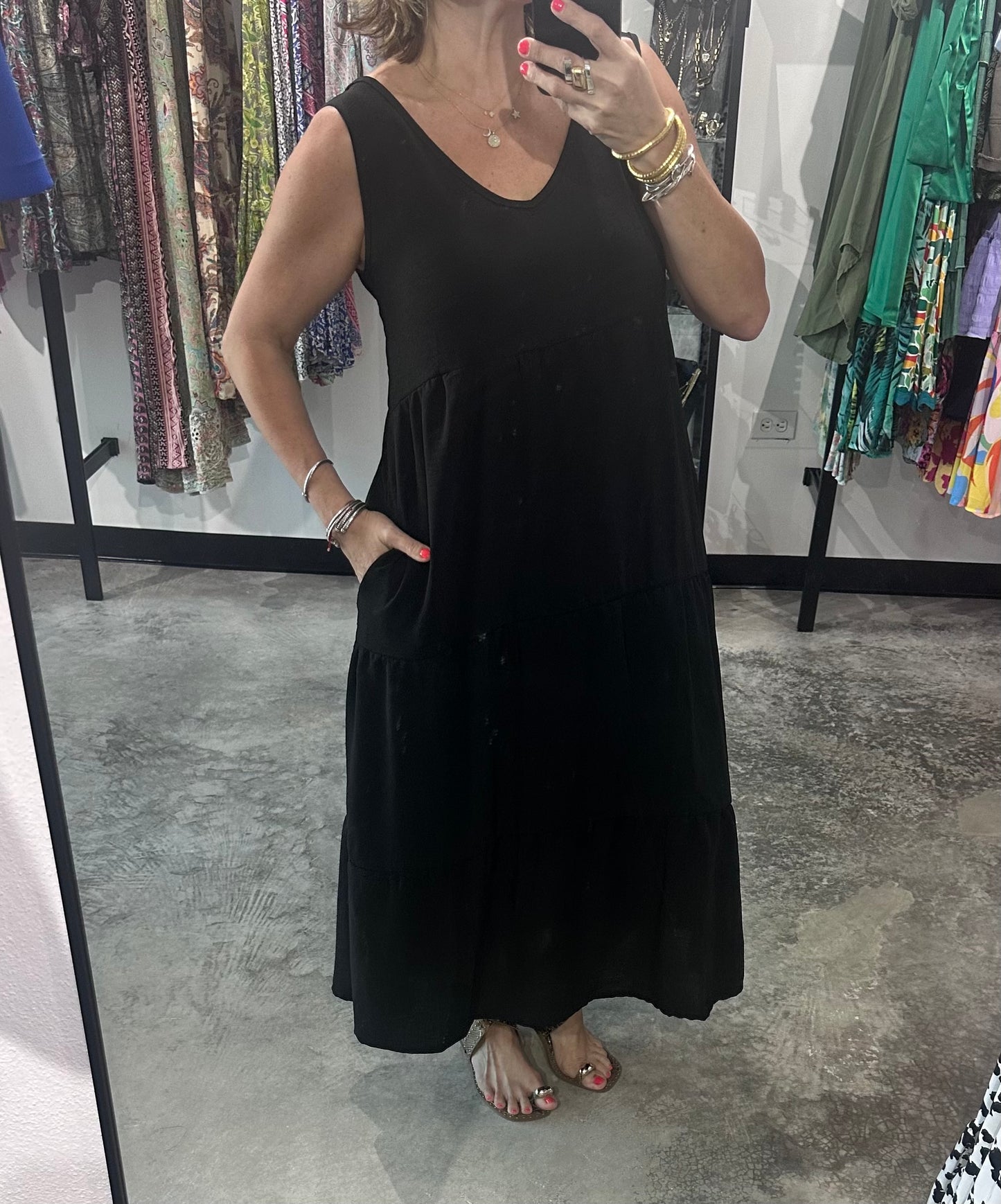 V Neck Tiered Maxi Dress