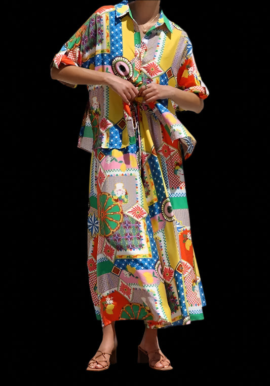 Print Short Sleeve Matching Pant Set