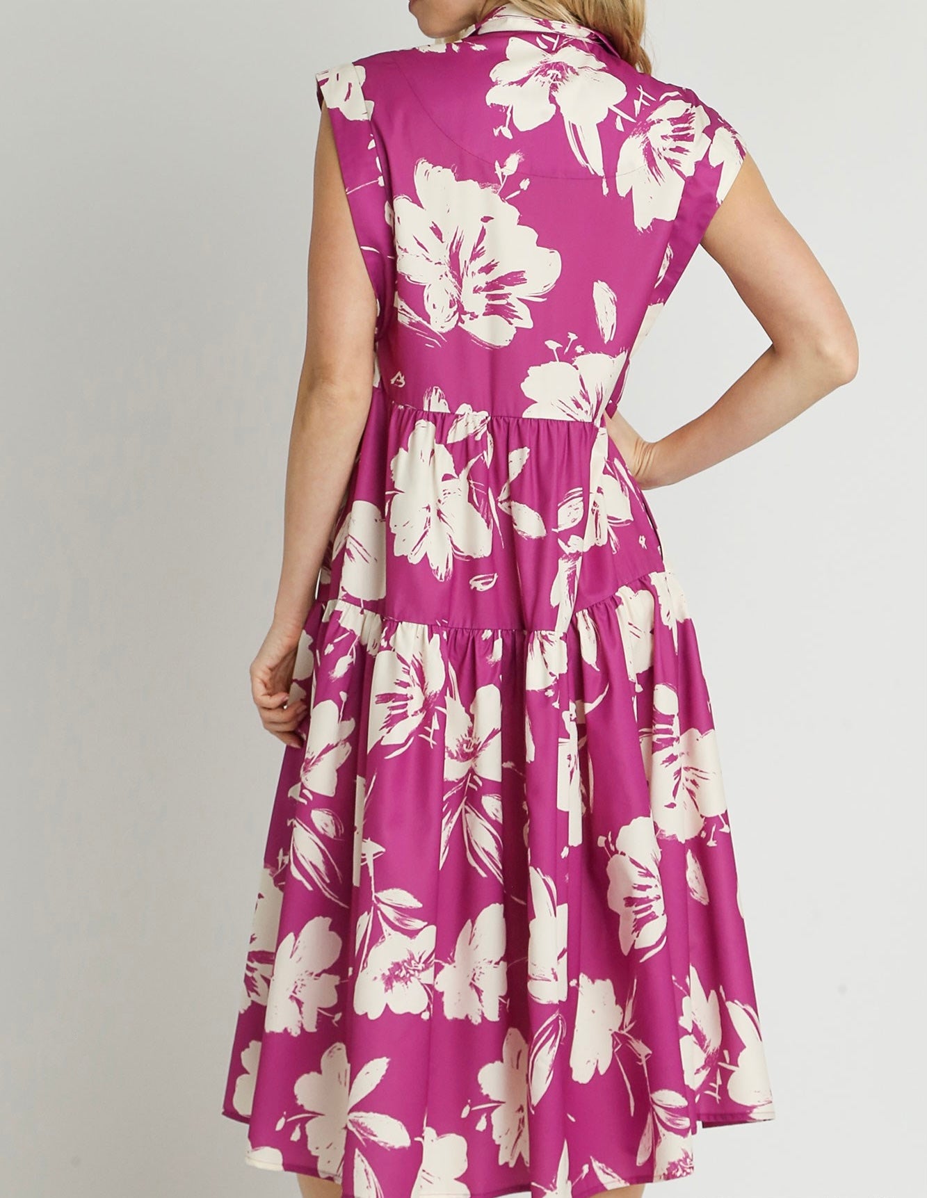 Raspberry Floral Print Midi Dress