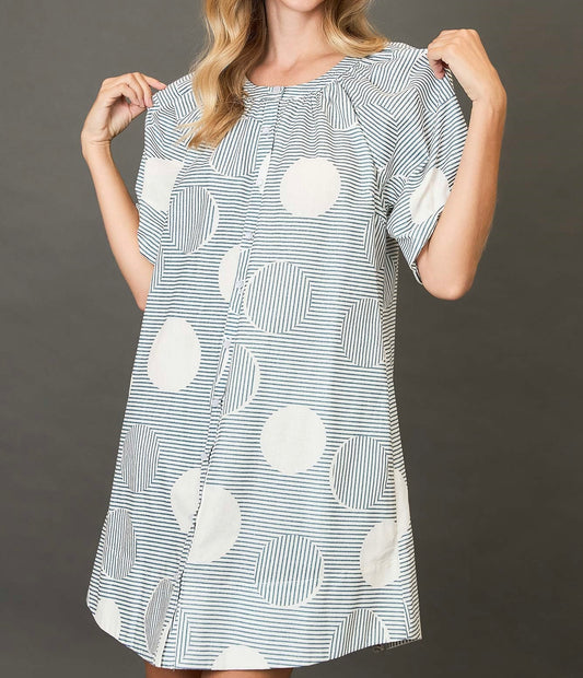 Light Teal Circle Print Short Dress