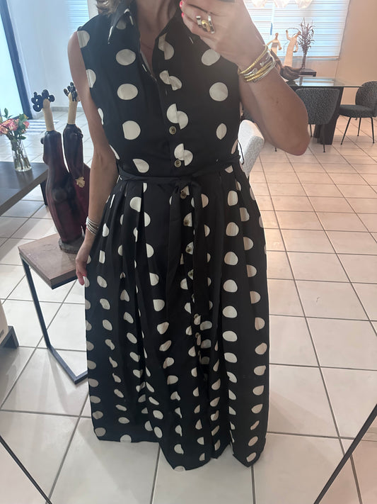 Polka Dot Botton Down Maxi Dress