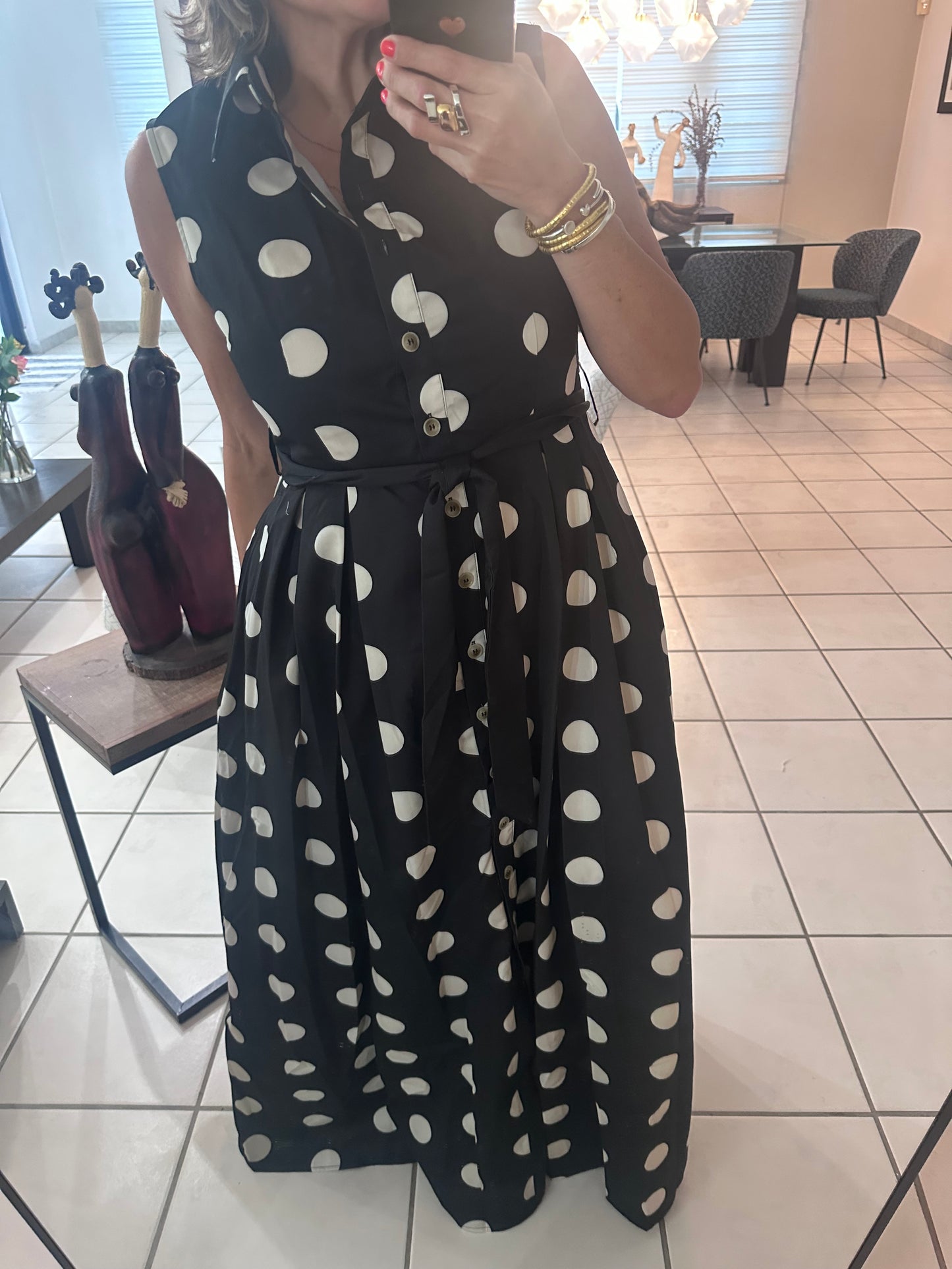 Polka Dot Botton Down Maxi Dress