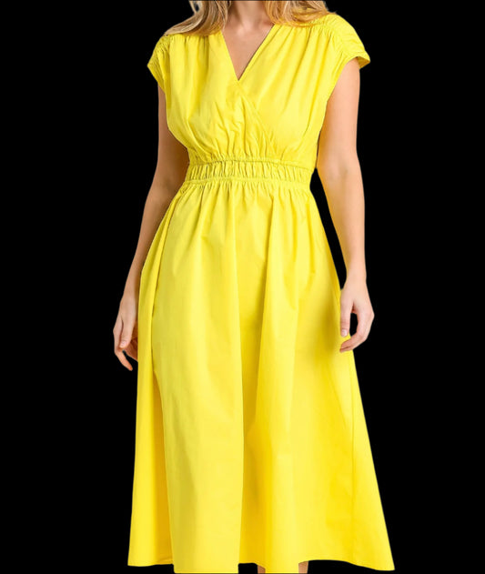 Lemon Solid Midi Dress