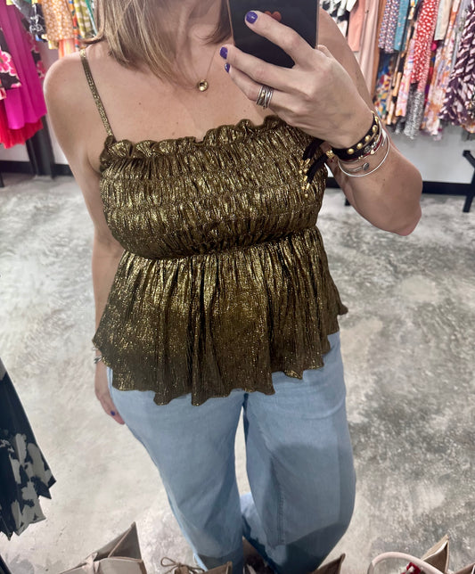 Gold Smocked Lurex Top
