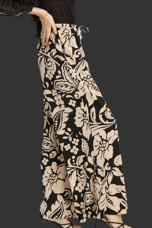 Satin Floral Wide Leg Pants