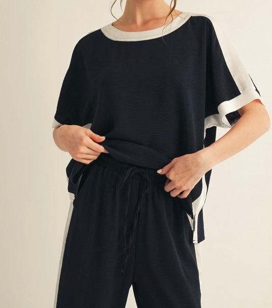 Solid Stripe Dolman Pant Set