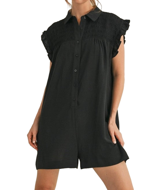 Pre Order - Black Solid Romper