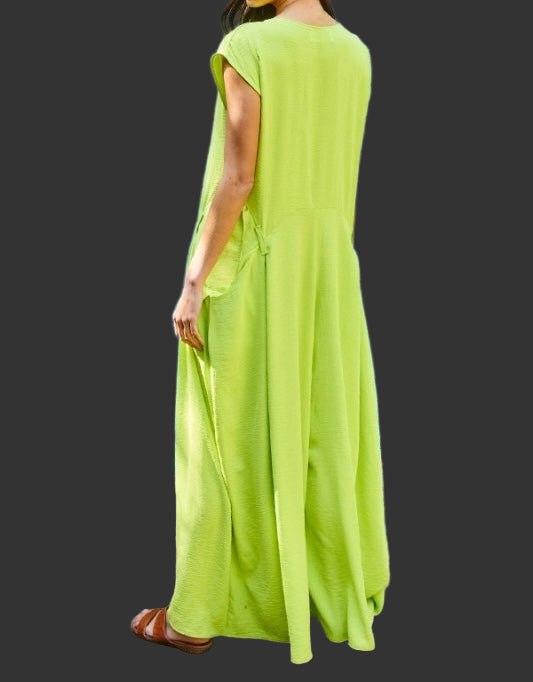 Lime Button Up Wide Leg Jumpsuit