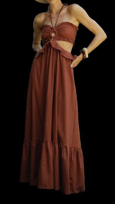 Cut Out Ruffle Maxi Dress
