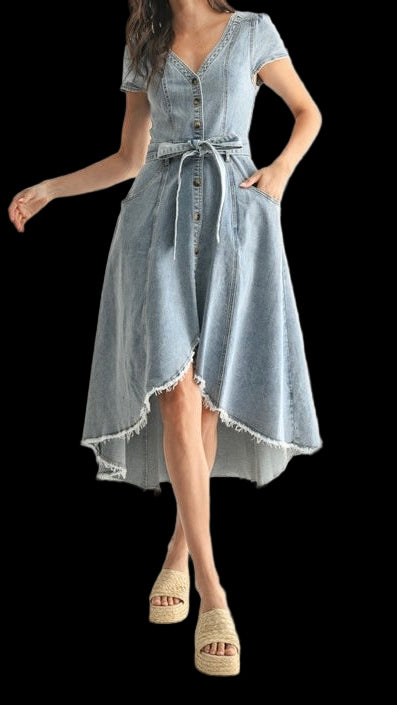 Asymmetrical Denim Maxi Dress