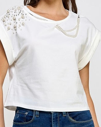 Rhinestone & Pearl Detail Top
