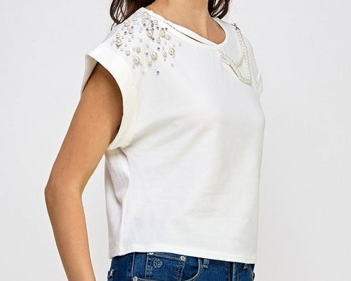 Rhinestone & Pearl Detail Top