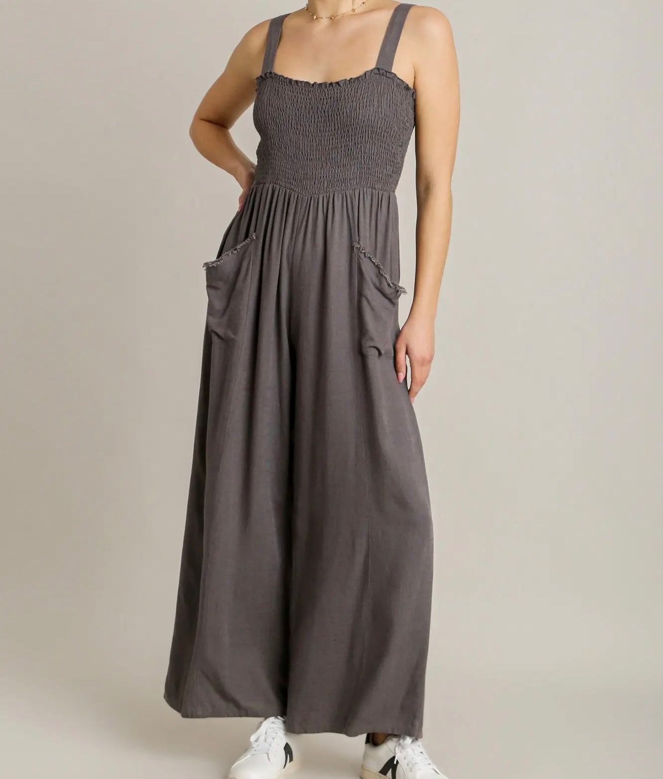 Linen Blend Wide Leg Jumpsuit