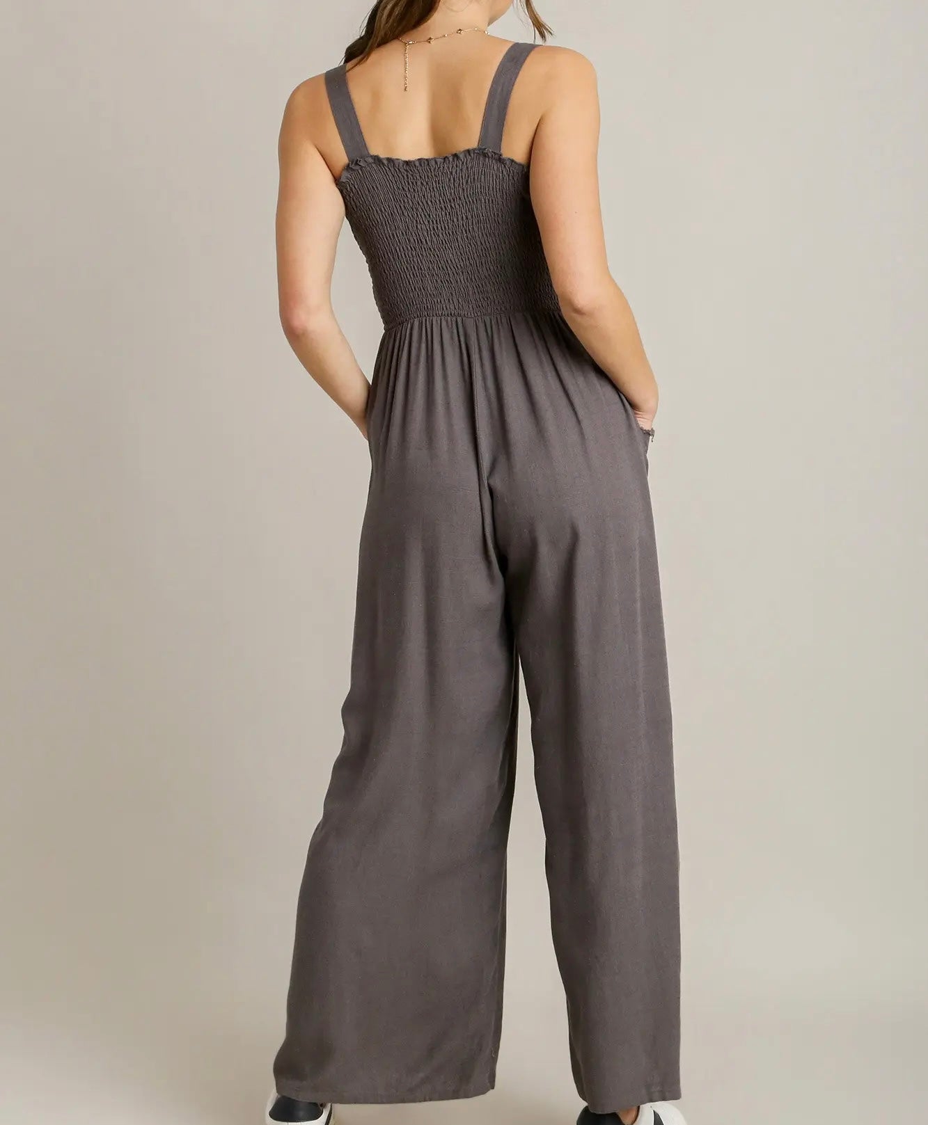 Linen Blend Wide Leg Jumpsuit