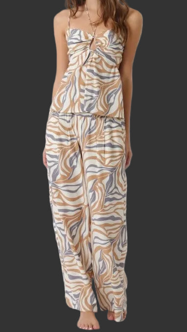 Pre Order - Adjustable Strap Tone with White Leg Pant Set