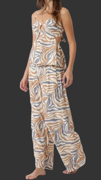 Pre Order - Adjustable Strap Tone with White Leg Pant Set