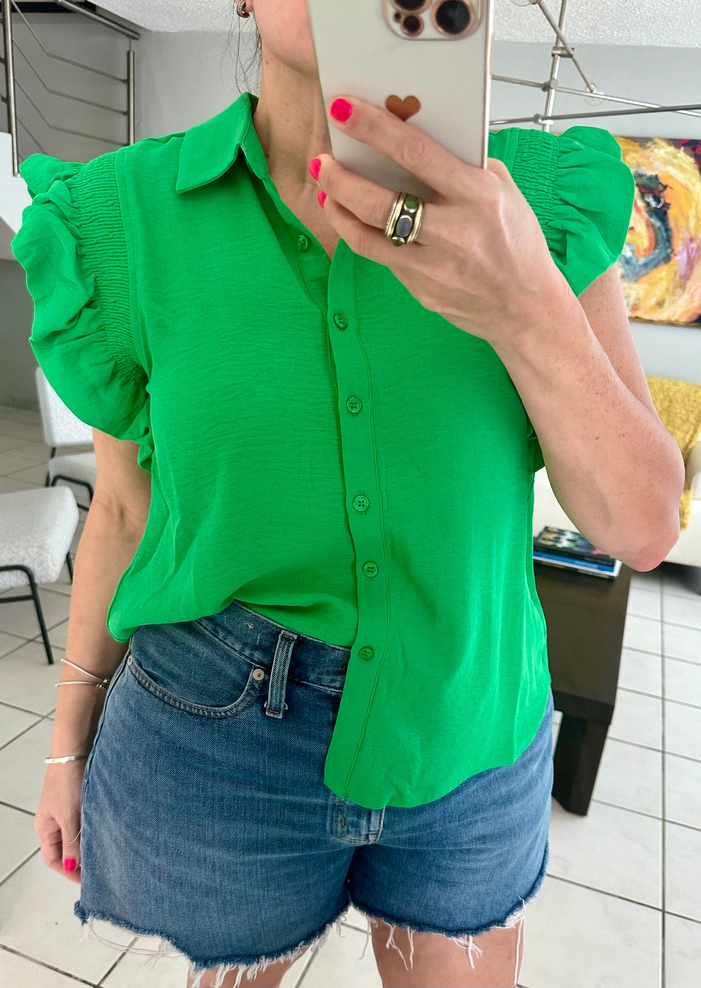 Kelly Green Solid Shoulder Top