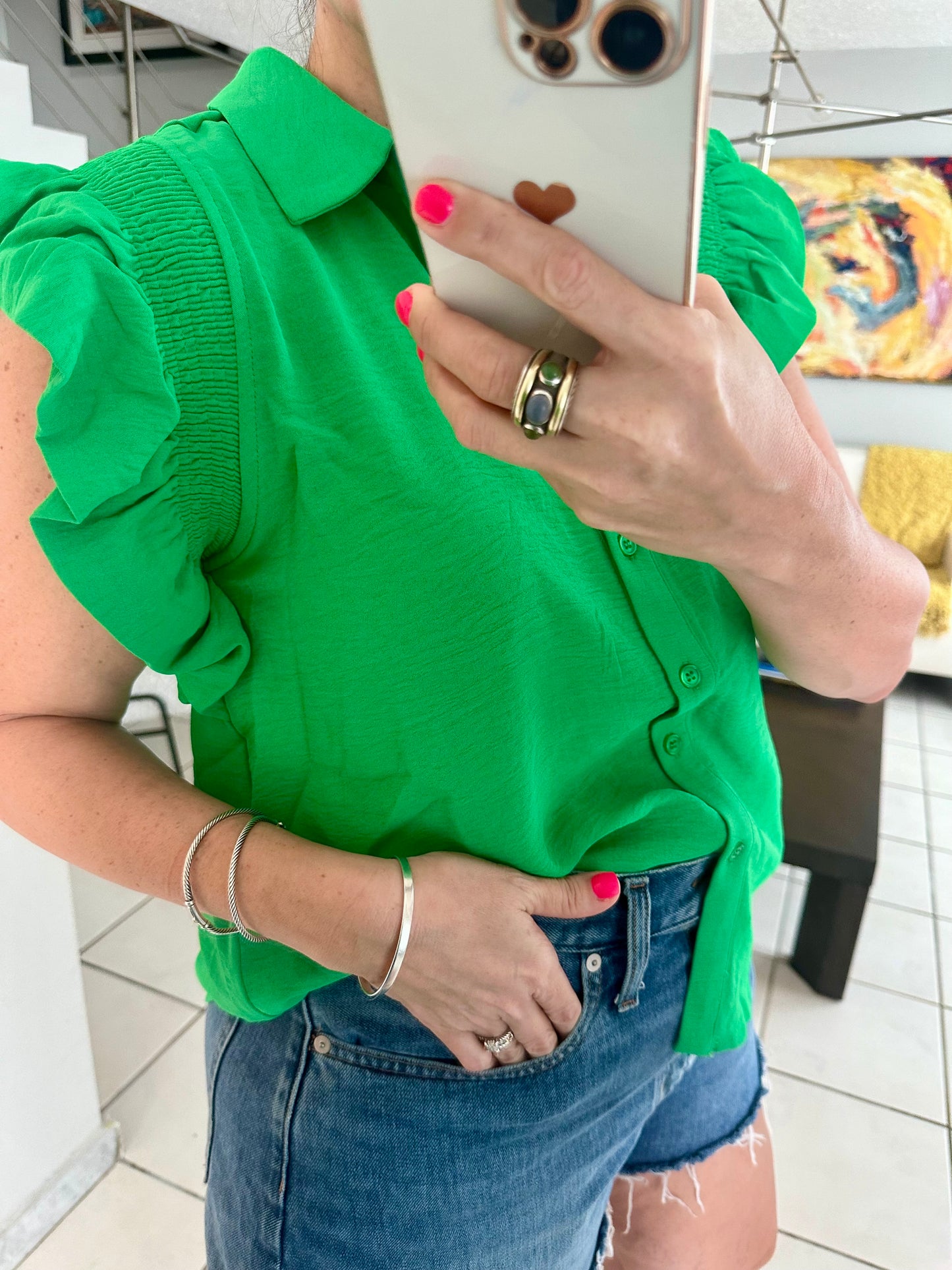 Kelly Green Solid Shoulder Top