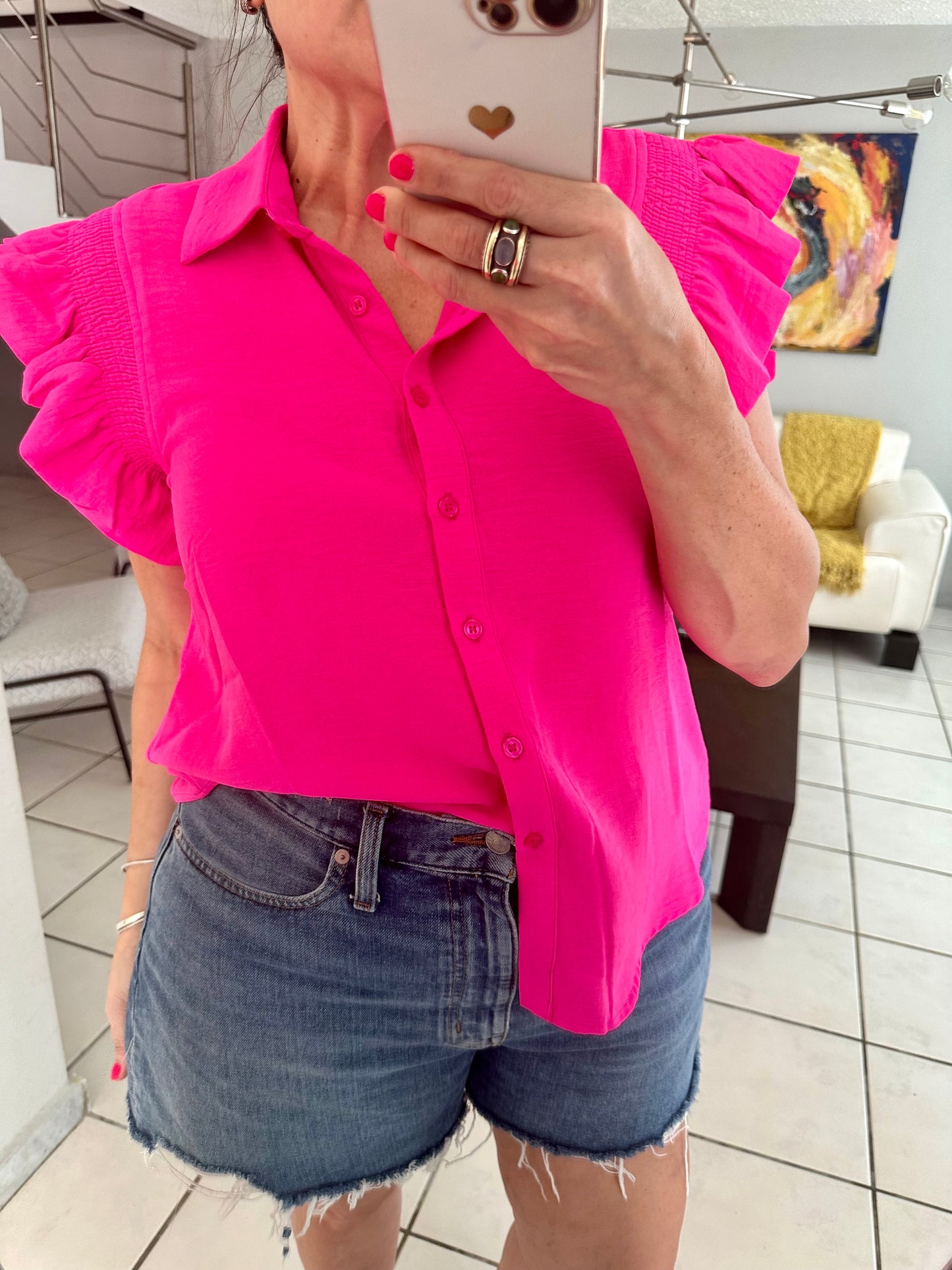 Hot Pink Solid Shoulder Top