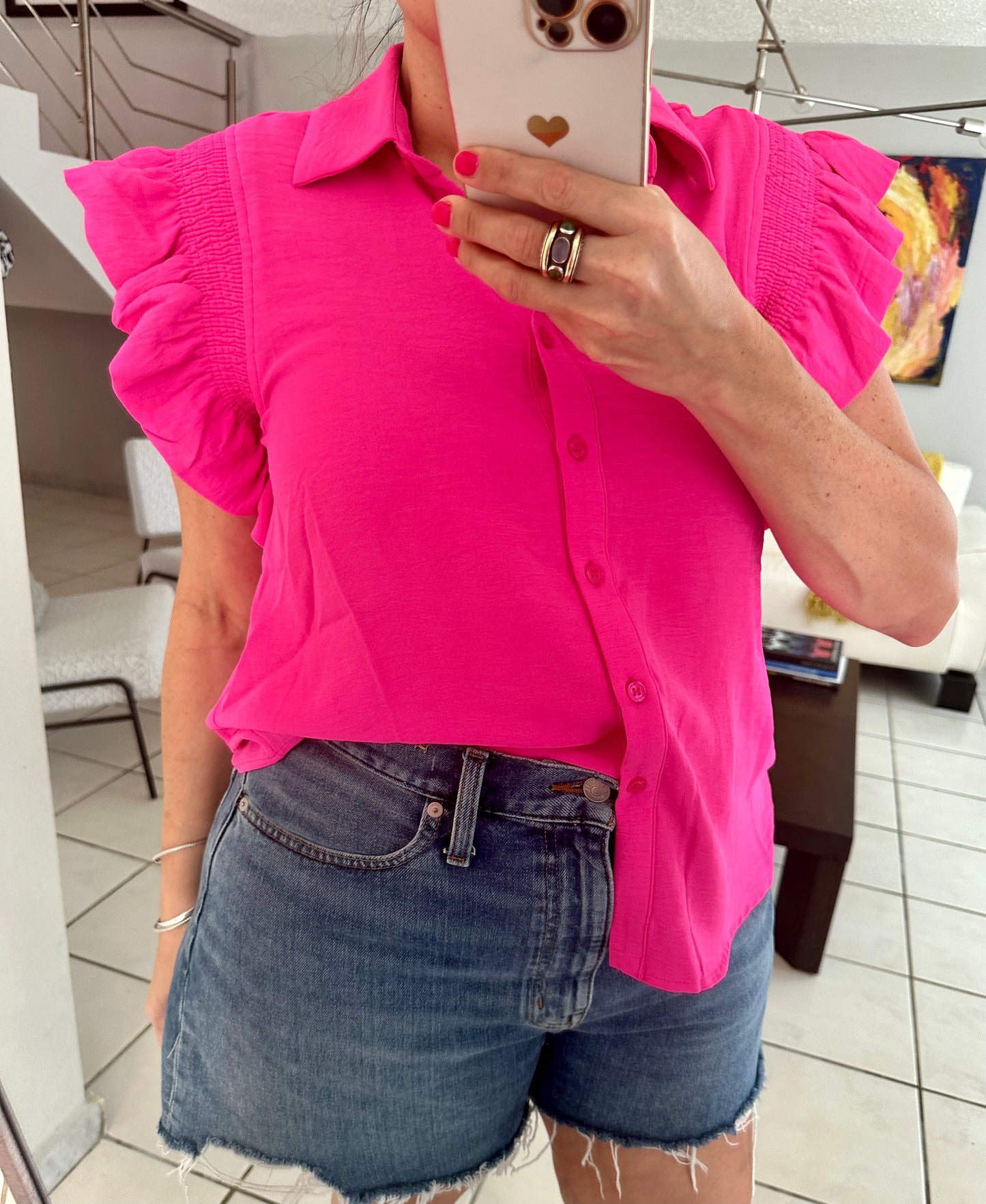 Hot Pink Solid Shoulder Top